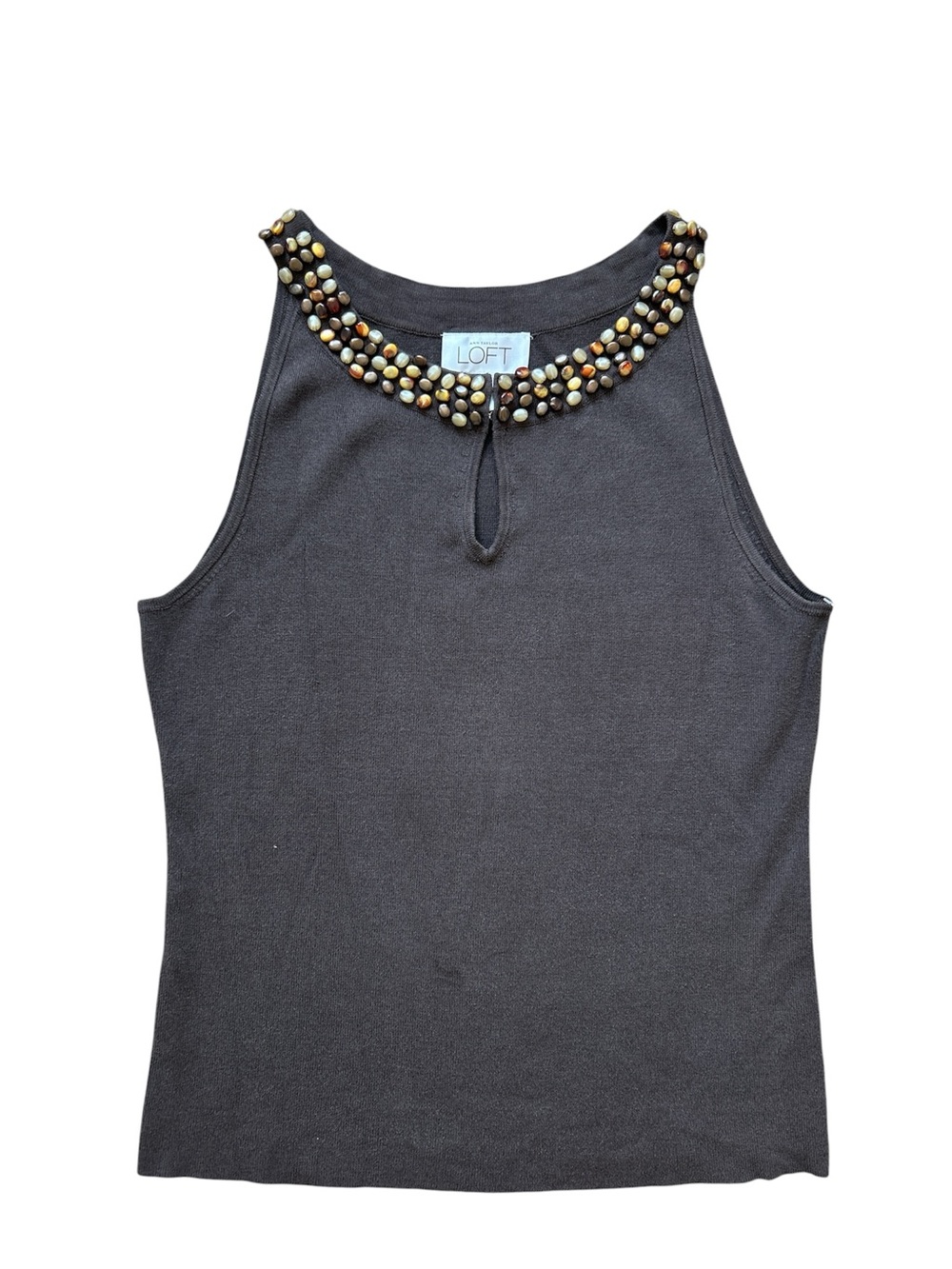 Ann Taylor LOFT Beaded Tank Top Brown Sleeveless Blouse Size Small
